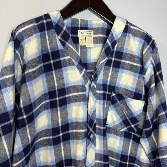 LL Bean Mens VTG Flannel Blue Plaid Cotton Sleep Shirt Night Gown Unisex XL - Picture 4 of 10